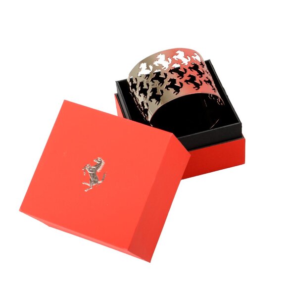 Scuderia Ferrari 100% Brass Silver & Red Pixelated Prancing Horse Cuff Bracelet - Picture 6 of 6